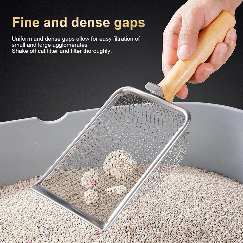 Cat Litter Shovel Wood Handle Metal Scooper