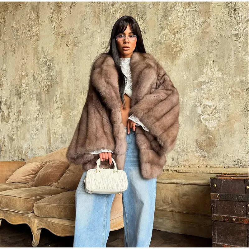 Fashion Medium-length Fur Coat Women Elegant