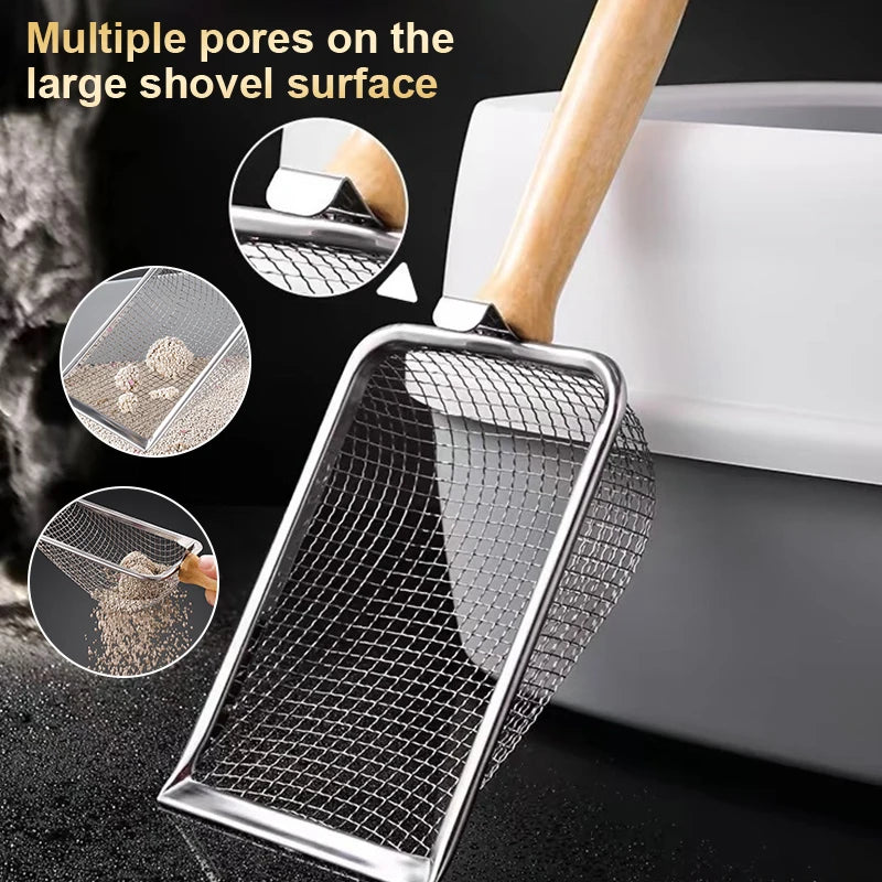 Cat Litter Shovel Wood Handle Metal Scooper