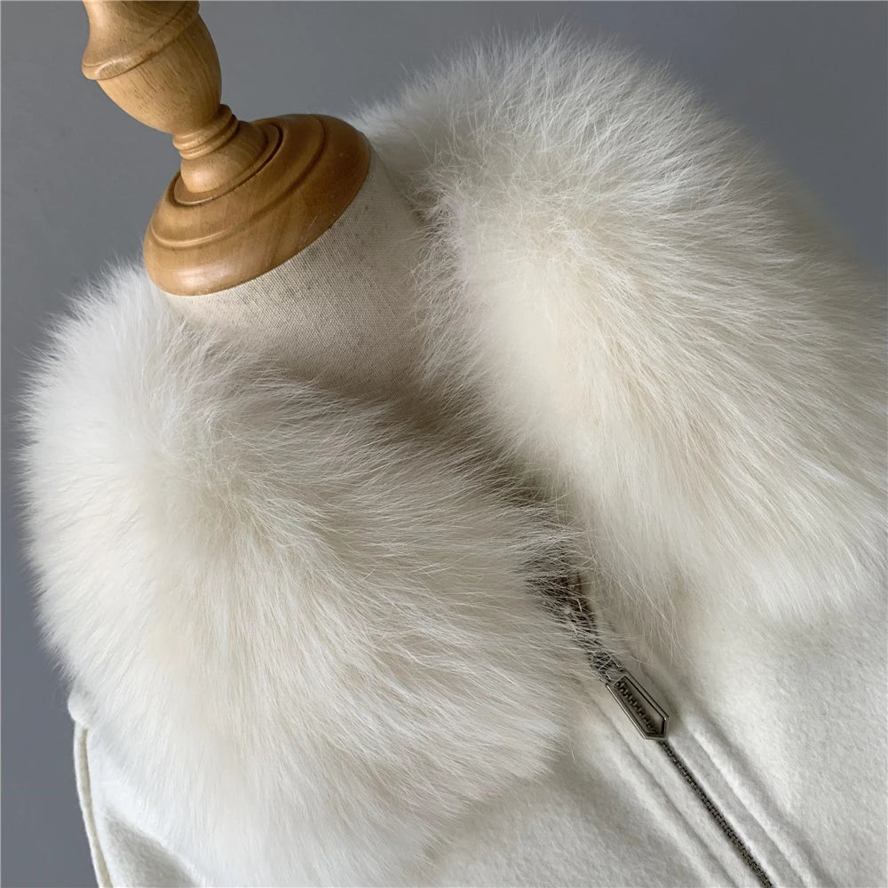 Wool Coat with Real Fox Fur Collar