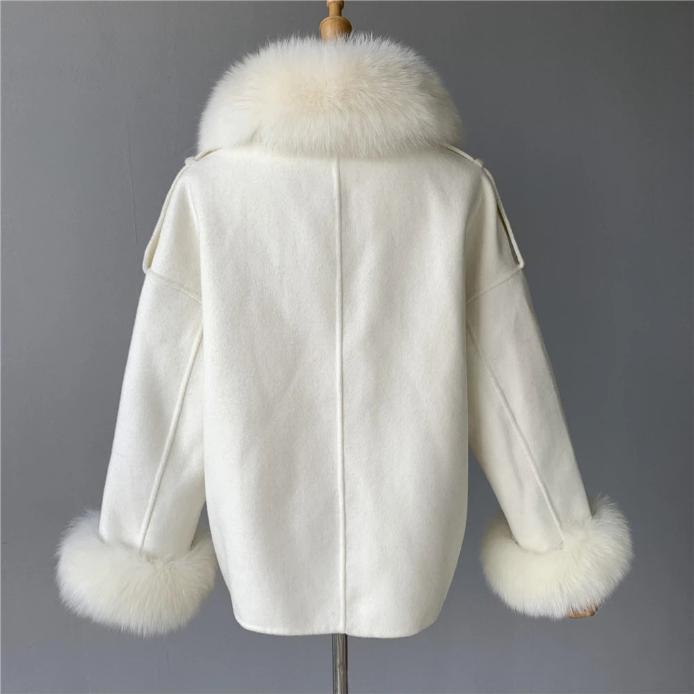 Wool Coat with Real Fox Fur Collar