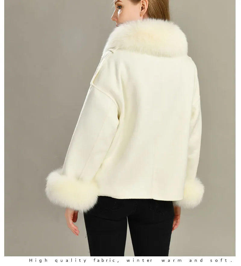 Wool Coat with Real Fox Fur Collar