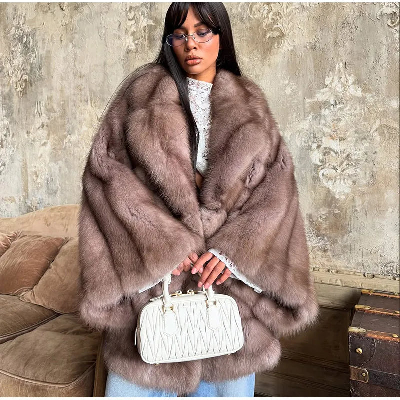 Fashion Medium-length Fur Coat Women Elegant