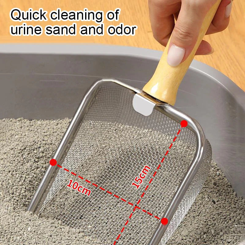 Cat Litter Shovel Wood Handle Metal Scooper