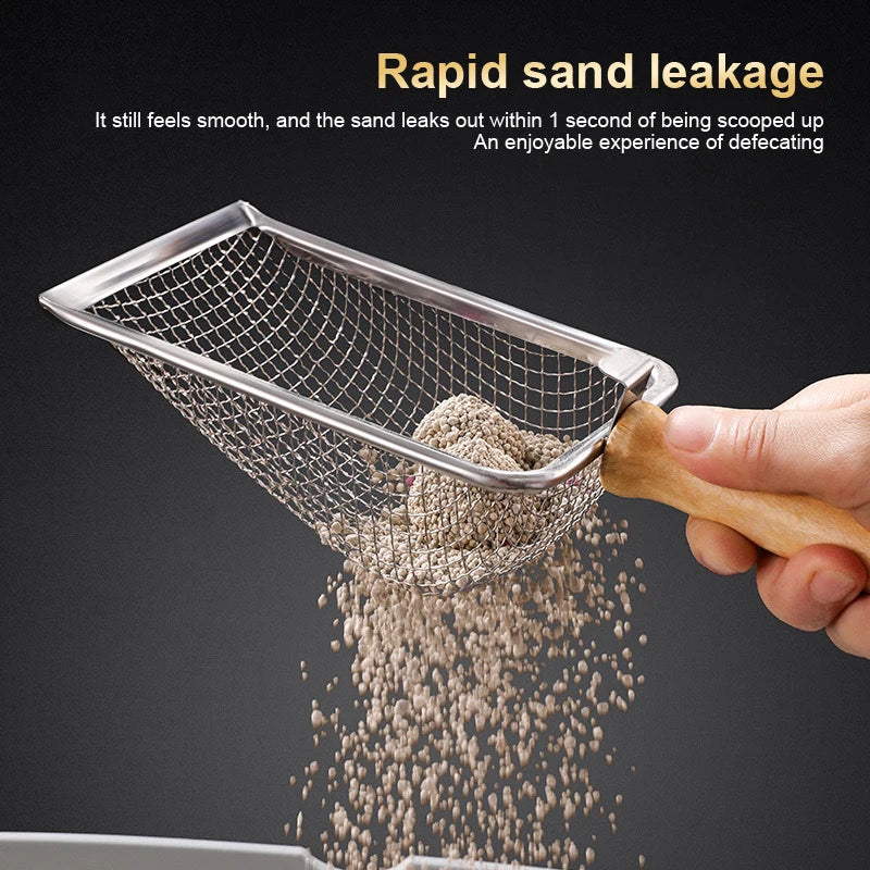 Cat Litter Shovel Wood Handle Metal Scooper